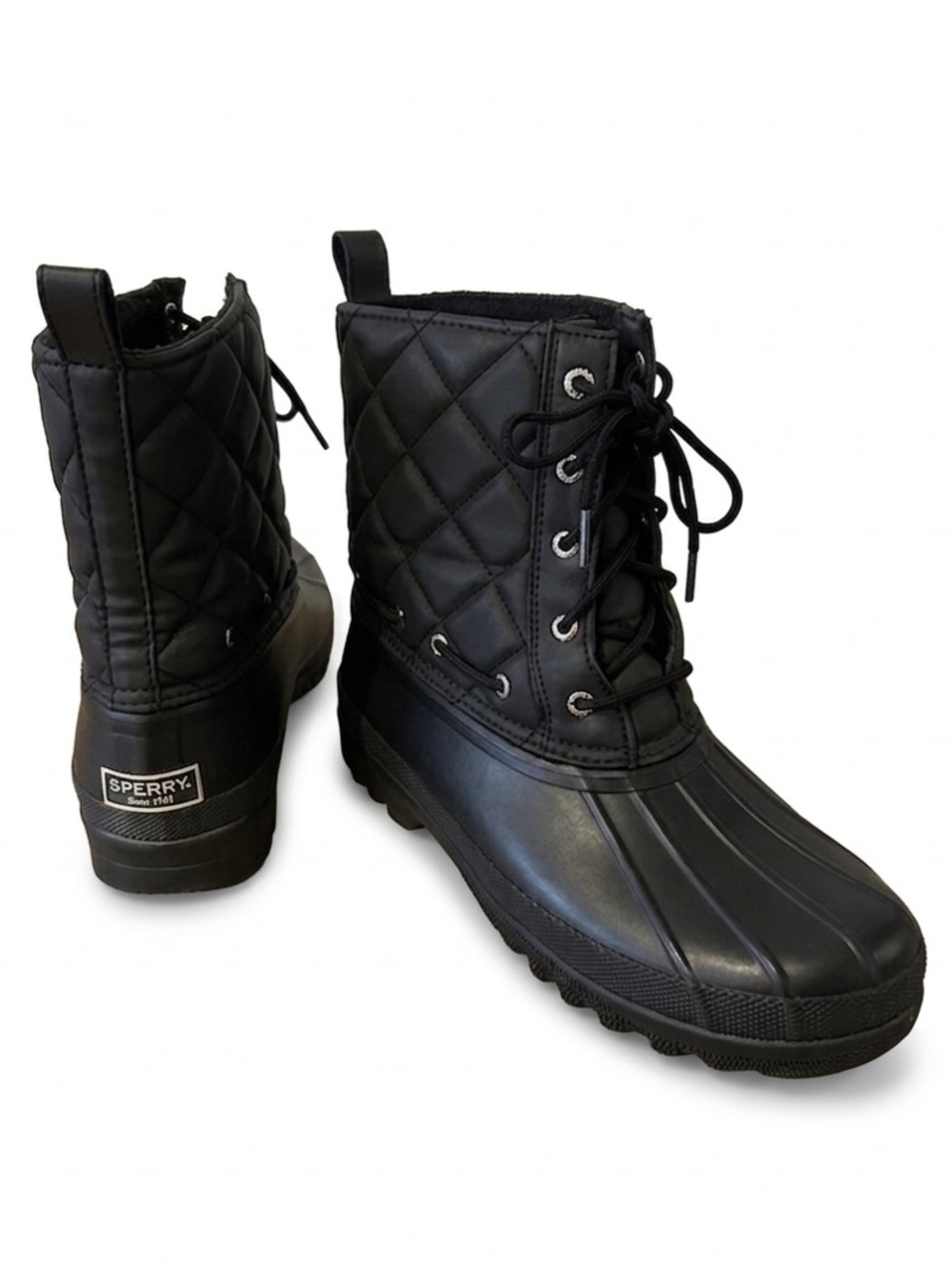 EUC Sperry Top-Sider Women's Gosling Duck Boot Black Waterproof Rainboot Spring